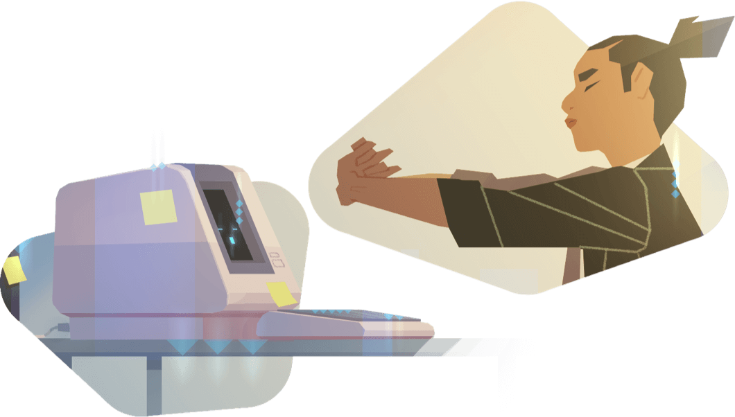 illustration of relaxed man at computer